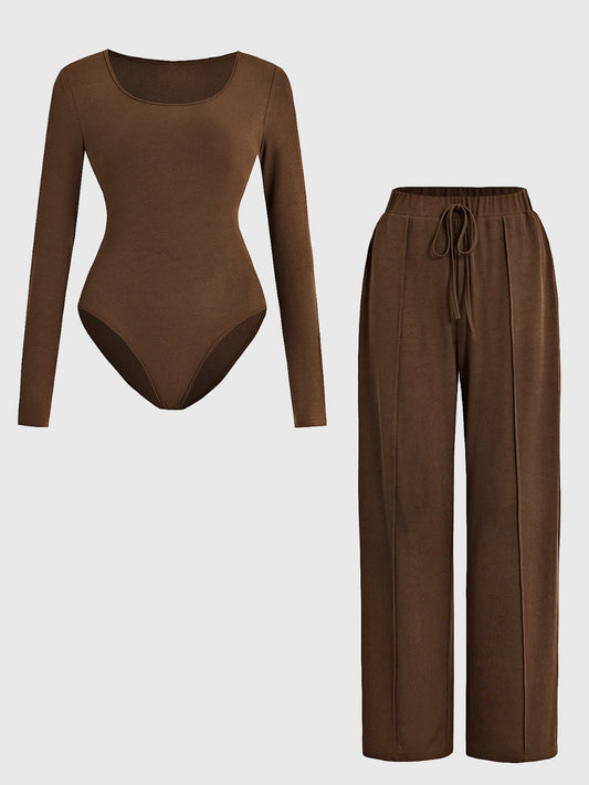 Long Sleeve Bodysuit and Tied Pants Set