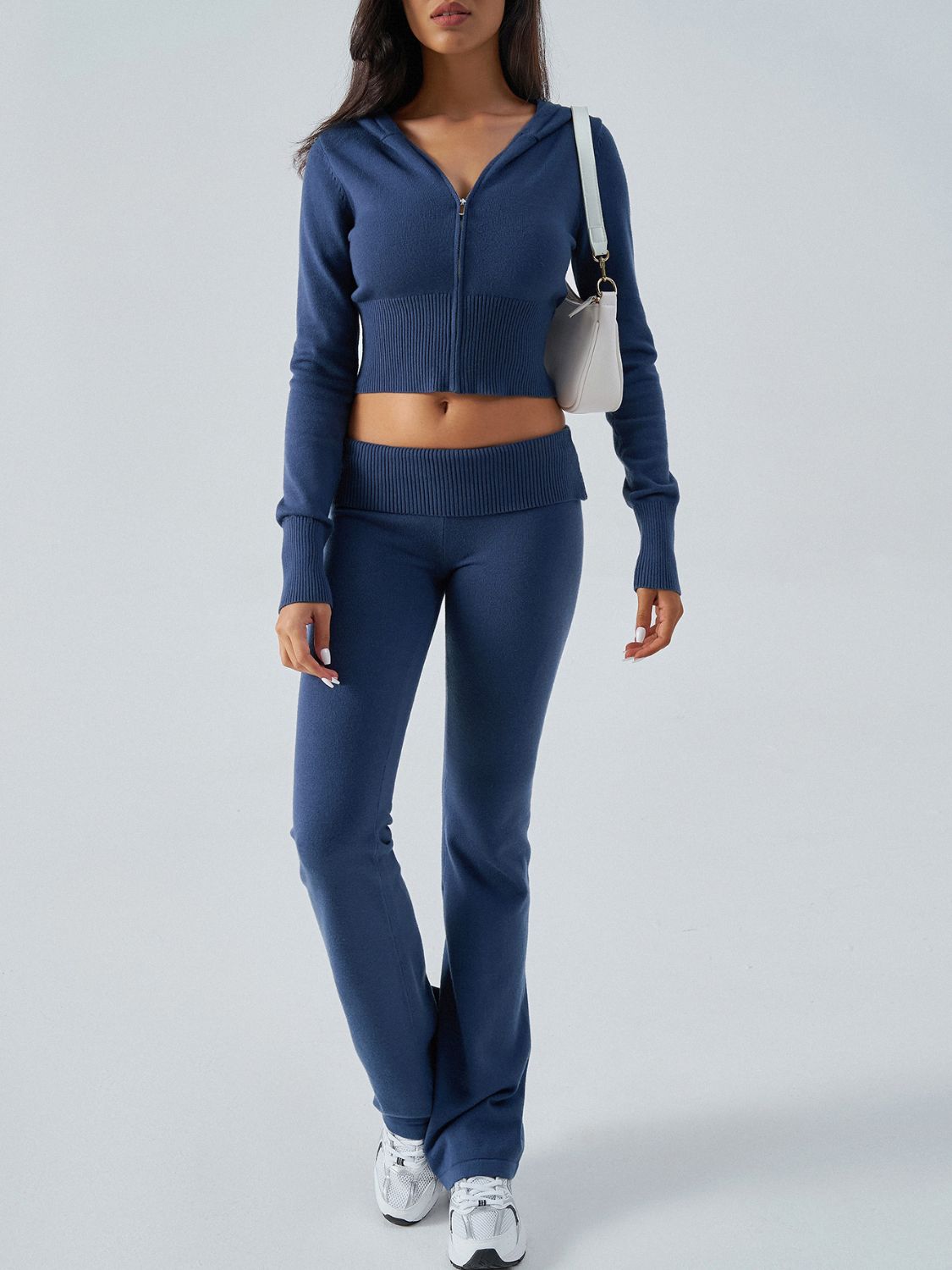 Devine Zip UpHooded Top and Pants Sweater Set